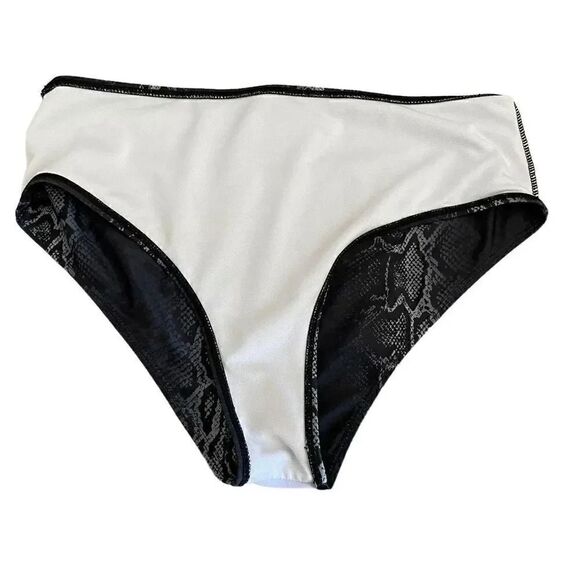 Snake Print Black High Waist Swimming Bikini Briefs SZ L # 1476 - Picture 4 of 7